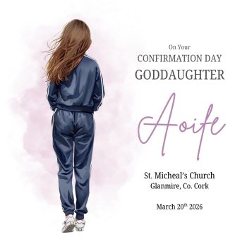 Celebrate her special Confirmation day with a card that truly reflects her personality. This unique personalised Confirmation card features a girl dressed in a stylish navy tracksuit and can be customised with your choice of hair colour &mdash; brown, blonde, black, or red &mdash; to create a meaningful keepsake she&rsquo;ll treasure.
Perfect for daughters, granddaughters, goddaughters, nieces, or friends, this modern design offers a fresh and relatable alternative to traditional Confirmation cards.
✨&nbsp;Personalisation Options:


Choice of hair colour: Brown, Blonde, Black, or Red


Name (optional)


Confirmation date (optional)


Church Name


Thoughtfully designed to mark a beautiful milestone in her faith journey, this card adds a personal touch that makes the occasion even more special.