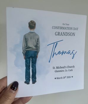 Personalised Confirmation Card &ndash; School Uniform Boy
Celebrate his special Confirmation day with a card that truly reflects his personality. This unique personalised Confirmation card features a boy dressed in a smart school uniform and can be customised with your choice of hair colour &mdash; brown, blonde, black, or red &mdash; creating a meaningful keepsake he&rsquo;ll treasure.
Perfect for sons, grandsons, godsons, nephews, or friends, this thoughtful design offers a modern yet respectful way to honour this important faith milestone.
✨&nbsp;Personalisation Options:


Choice of hair colour: Brown, Blonde, Black, or Red


Name&nbsp;


Confirmation Date&nbsp;


Church Name&nbsp;


Carefully designed to mark a significant step in his faith journey, this personalised card adds a special touch to his Confirmation day and becomes a keepsake to remember for years to come.