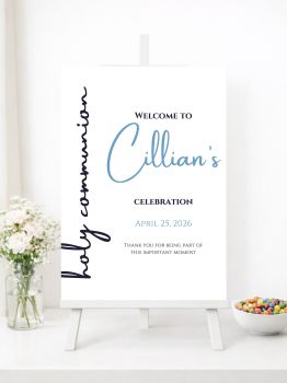 Personalised First Holy Communion Welcome Signs with Blue Script Design
Create a serene and elegant welcome for your guests with our beautifully designed personalised First Holy Communion welcome signs. Featuring soft blue script lettering with vertical text accents and clean contemporary typography, these premium prints bring gentle sophistication and timeless style to your child's sacred celebration.
