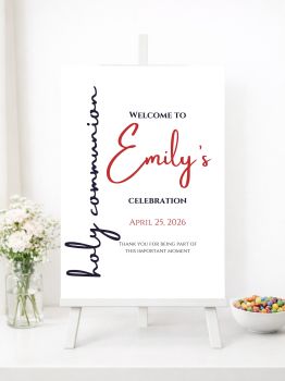 Personalised First Holy Communion Welcome Signs with Modern Script Design

Create a contemporary and elegant welcome for your guests with our beautifully designed personalised First Holy Communion welcome signs. Featuring bold modern script lettering with vertical text accents and clean typography, these premium prints bring sophisticated simplicity and timeless style to your child's sacred celebration.