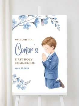 Personalised First Holy Communion Welcome Signs with Praying Boy Illustration

Create a heartfelt and meaningful welcome for your guests with our beautifully designed personalised First Holy Communion welcome signs. Featuring a sweet illustration of a young boy in prayer wearing a blue suit, surrounded by delicate blue watercolour flowers, these premium prints bring spiritual warmth and gentle beauty to your child's sacred celebration.