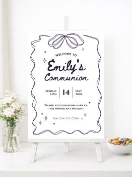 Personalised First Holy Communion Welcome Signs with Elegant Ribbon Frame

Create a classic and sophisticated welcome for your guests with our beautifully designed personalised First Holy Communion welcome signs. Featuring an elegant black ribbon bow frame with flowing curves and timeless typography, these premium prints bring refined simplicity and grace to your child's sacred celebration.
