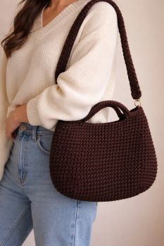 Crocheted handbag in chocolate brown&nbsp;