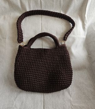 Crocheted handbag in chocolate brown&nbsp;