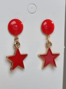 Earring circle round pin red star
