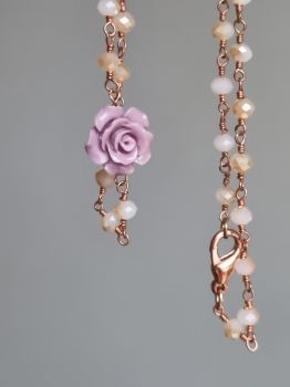 Cream rosary chain rose gold necklace