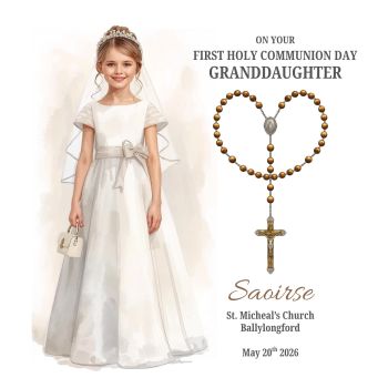 Celebrate her special day with a princess-inspired First Holy Communion keepsake card, beautifully adorned with delicate glitter accents for a soft, sparkling finish. Designed with elegant script and charming royal details, this card captures the grace and joy of her sacred milestone.
Personalized with her name, church name, ceremony location, and date, it becomes a meaningful memento she and her family will treasure for years to come. Printed on high-quality cardstock, this keepsake card is perfect for framing, displaying, or preserving as a reminder of her blessed and unforgettable day.