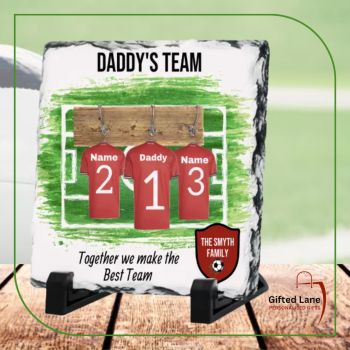 Check out our Personalised Daddy Dream Team Photo Slate from Gifted Lane.&nbsp;The Photo Slates can personalised with the jersey colours of Daddy favourite Team, the family name shield but can be personalised further with any pictures or text on it.&nbsp;They are the perfect present for the Football enthusiat. Another special personalised gift from Gifted Lane. Check out our store today, like, comment and review on our full range of personalised gifts from Gifted Lane. Remember a personalised gift from Gifted Lane is always a special gift.