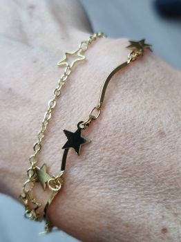 2 bracelets gold stainless steel with star