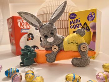 Handcrafted and personalised easter felt bunny.&nbsp;