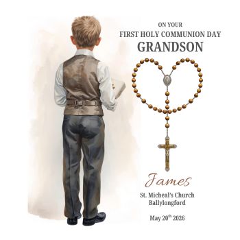 A beautiful First Holy Communion card, lovingly personalized to suit your individual child. Each card is tailored with your choice of hair colour and outfit style, thoughtfully designed to reflect his unique look.
The card can be personalized with any relationship, such as godson, grandson, nephew, son, or another special title, making it truly meaningful for both giver and receiver. Carefully crafted as a keepsake for a very special day, this card is something he will treasure and remember for years to come 🤍✨