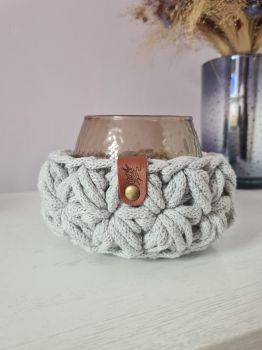 Handmade Grey Candle Holder with glass insert