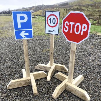 This set of wooden traffic signs is a perfect resource to encourage rich imaginative play and social interactions for children learning to ride bikes, scooters or balance bikes, while supporting road-safety awareness.
Each sign is made from treated timber with heavy duty metal/aluminium signs suitable for both indoor and outdoor use. Dimensions approx. 90cm x 60cm, each sign measures 20-30cm.
Signs available: Stop, 10km/h, Parking, No Entry, Right Arrow, Left Arrow, No Pedestrians.
Price is per set of 3 signs.