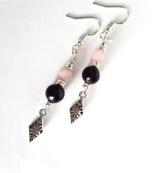 Beautiful gemstone earrings, handmade in Ireland with quality materials.&nbsp; Gorgeous antique silver tone drops, silver plated beads, natural jade in deep purple (dyed), and natural frosted pink jasper. .&nbsp; Beautifully light and comfortable to wear. Bespoke, elegant and perfect for any season.&nbsp; Great for gifting, or for a personal treat!&nbsp;&nbsp;