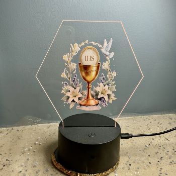 Religious night lamp, chalice design.