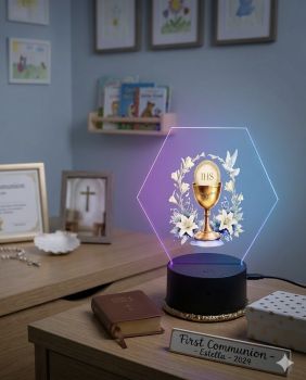 Hand decorated, Religious night lamp, chalice design.