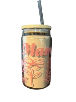 Celebrate Mom with this beautiful 16oz Libbey glass can featuring delicate pink floral artwork and &ldquo;Mom&rdquo; lettering. Complete with a bamboo lid and reusable glass straw, it&rsquo;s perfect for enjoying iced coffee, smoothies, tea, or any favourite drink on the go. Stylish, eco-friendly, and reusable &mdash; a thoughtful gift for Mother&rsquo;s Day.
I've inserted white paper inside the glass so you can see the design without glare.&nbsp;
&nbsp;