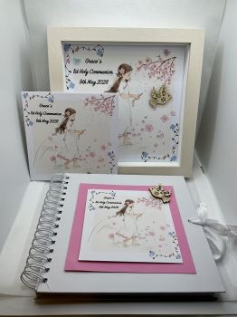 Personalised Communion / Confirmation frame and memory album . Keepsake gift with free pen and pendant.