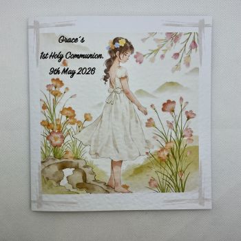 Custom First Communion Card for Girls - Personalised Religious Keepsake.Confirmation card. Greeting card for girls. First Communion keepsake.