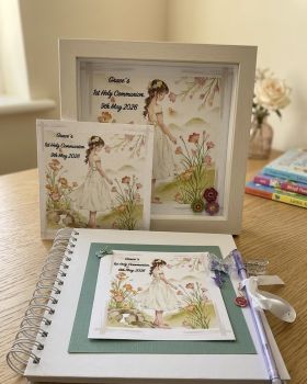 Personalised Communion / Confirmation frame and memory album . Keepsake gift with free pen and pendant.