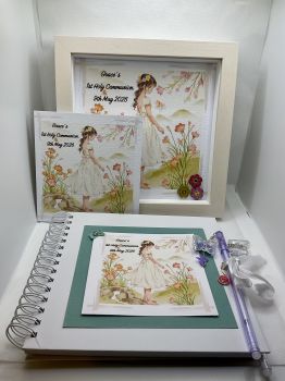 Personalised Communion / Confirmation frame and memory album . Keepsake gift with free pen and pendant.
