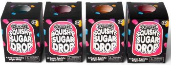 Scrunchems Squishy Sugar Drop is a gumdrop-shaped fidget toy filled with thick sugar-gel for a satisfying high-resistance squish. Great for stress relief and sensory play.