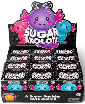  Scrunchems Sugar Axolotl is a soft, glittery squishy fidget toy with a textured &ldquo;sugar&rdquo; finish, perfect for sensory play, stress relief and fun squeezing.