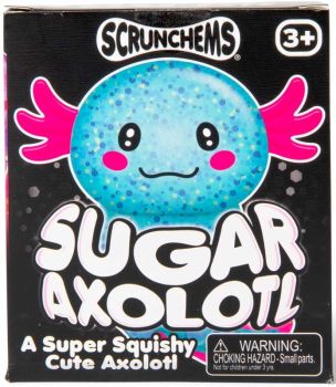  Scrunchems Sugar Axolotl is a soft, glittery squishy fidget toy with a textured &ldquo;sugar&rdquo; finish, perfect for sensory play, stress relief and fun squeezing.