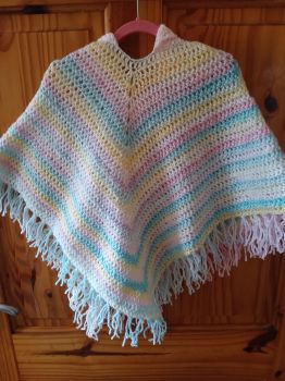 Handmade crochet hooded poncho with matching fingerless gloves