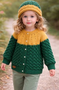Crocheted kids set includes hat and cardigan&nbsp;
Age: 3-5 years