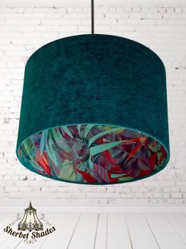 Handmade with care and attention to detail
Plush teal velvet exterior for a luxe finish
Vibrant tropical inner lining for a surprise pop of colour
Creates a warm, ambient glow when illuminated
Perfect balance of modern style and bold design
&nbsp;4