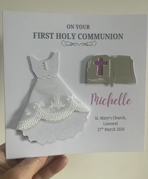 Celebrate her special day with a handcrafted Communion Card ✨
Featuring a delicate lace dress detail, a bible with pink glitter detailed cross, each card can be fully personalized with all the details of her big day. Carefully made with love, it&rsquo;s more than just a card&hellip; it&rsquo;s a beautiful keepsake to treasure forever 🤍
Perfect to frame alongside a photo from her Communion, creating a timeless reminder of such a meaningful milestone.
Make her day extra special with something truly unique and made just for her 💫