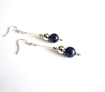Beautiful handmade silver plated earrings,&nbsp; with painted glass beads in shades of black, deep blue and deep pink... elegant, light and easy to wear. Perfect for day or evening wear...Great for gifting, or a personal treat!&nbsp;&nbsp;