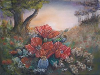 &ldquo;Rusty Blooms&rdquo;&nbsp;is an original soft pastel artwork inspired by poppy flowers and&nbsp; a love of dreamy, atmospheric scenes that sit gently on the edge of surrealism. While the florals remain recognisable, the surrounding landscape softens into a hazy, almost otherworldly setting, creating a calm and slightly whimsical mood.
This piece is part of the&nbsp;Florals collection, where the focus is on capturing not just the beauty of flowers, but also a sense of texture, warmth, and quiet movement. Rich, earthy reds and soft neutrals blend together through layered pastel work, giving the artwork its distinctive depth and softness.
Created using professional-quality soft pastels, &ldquo;Rusty Blooms&rdquo; showcases the medium&rsquo;s ability to produce delicate blends and painterly effects. The result is a piece that feels both expressive and refined, with a gentle, dreamlike finish.
The artwork is professionally custom framed in an elegant off-white frame and protected behind glass, making it ready to hang and enjoy in your space.