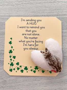 These are&nbsp; my sending you a hug fabric pocket hugs. This is my cats themed prints. Each pocket heart is handmade in a soft cotton fabric and filled to medium firmness. There is option to chose home grown dried lavender in your heart, at no extra cost.&nbsp;
Each pillow can vary slightly as each are handmade.&nbsp;
Each comes attached to a cream and shamrock patterned card to tell the person you are gifting them a hug. Each card measures 10cm X 10.5cm. It's blank on the back so you can write a message
* I am a breast cancer survivor myself so I understand how individuals undergoing cancer treatment just need a hug and sometimes you can't do that.&nbsp; &nbsp;