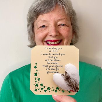 These are&nbsp; my sending you a hug fabric pocket hugs. This is my cats themed prints. Each pocket heart is handmade in a soft cotton fabric and filled to medium firmness. There is option to chose home grown dried lavender in your heart, at no extra cost.&nbsp;
Each pillow can vary slightly as each are handmade.&nbsp;
Each comes attached to a cream and shamrock patterned card to tell the person you are gifting them a hug. Each card measures 10cm X 10.5cm. It's blank on the back so you can write a message
* I am a breast cancer survivor myself so I understand how individuals undergoing cancer treatment just need a hug and sometimes you can't do that.&nbsp; &nbsp;