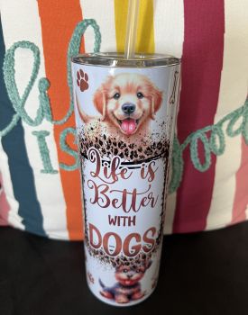 &nbsp;
Stay hydrated in style with this vibrant 20oz stainless steel tumbler, featuring a cheerful &ldquo;Life is Better with Dogs&rdquo; design. Double-walled to keep drinks hot for up to 5 hours and cold for 12+, it&rsquo;s perfect for busy days at school, work, or on the go. Comes with a slide-top lid and reusable straw.
&nbsp;