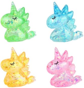 Sparkly unicorn squishy filled with sugar gel, perfect for stress relief, sensory play, and party favours.