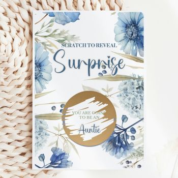 The Most Exciting News She'll Ever Scratch 🌸🤍
Imagine handing this gorgeous card to your sister or best friend, watching her eyes light up as she reads "Scratch to Reveal Surprise", picks up a coin, and scratches away the gold circle to discover: "You Are Going to Be an Auntie." That squeal of joy, that burst of happy tears, captured in a card handmade in Ireland by Printarelle.

Featuring a stunning watercolour design of soft blue hydrangeas, cornflowers, and botanical leaves cascading across a crisp white background, with elegant script typography. Fresh, feminine, and utterly beautiful.