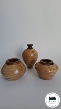 Set of three decorative Irish Ash vessels with Iroko wood rim