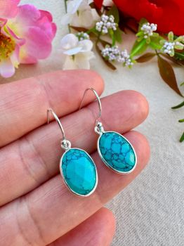 &nbsp;
Faceted Turquoise bezel set in Silver Earrings
Metal: Sterling Silver
Gem: Turquoise
Stone Size: 14mm x 10mm
Birthstone: December