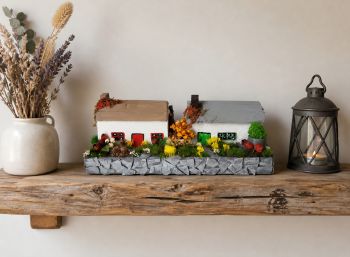 Handcrafted tiny wooden Irish cottages painted with acrylic colours and decorated with small rustic items!