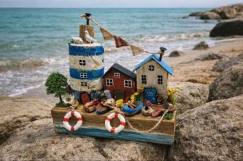 Beautiful handcrafted reclaimed wood coastal scene!