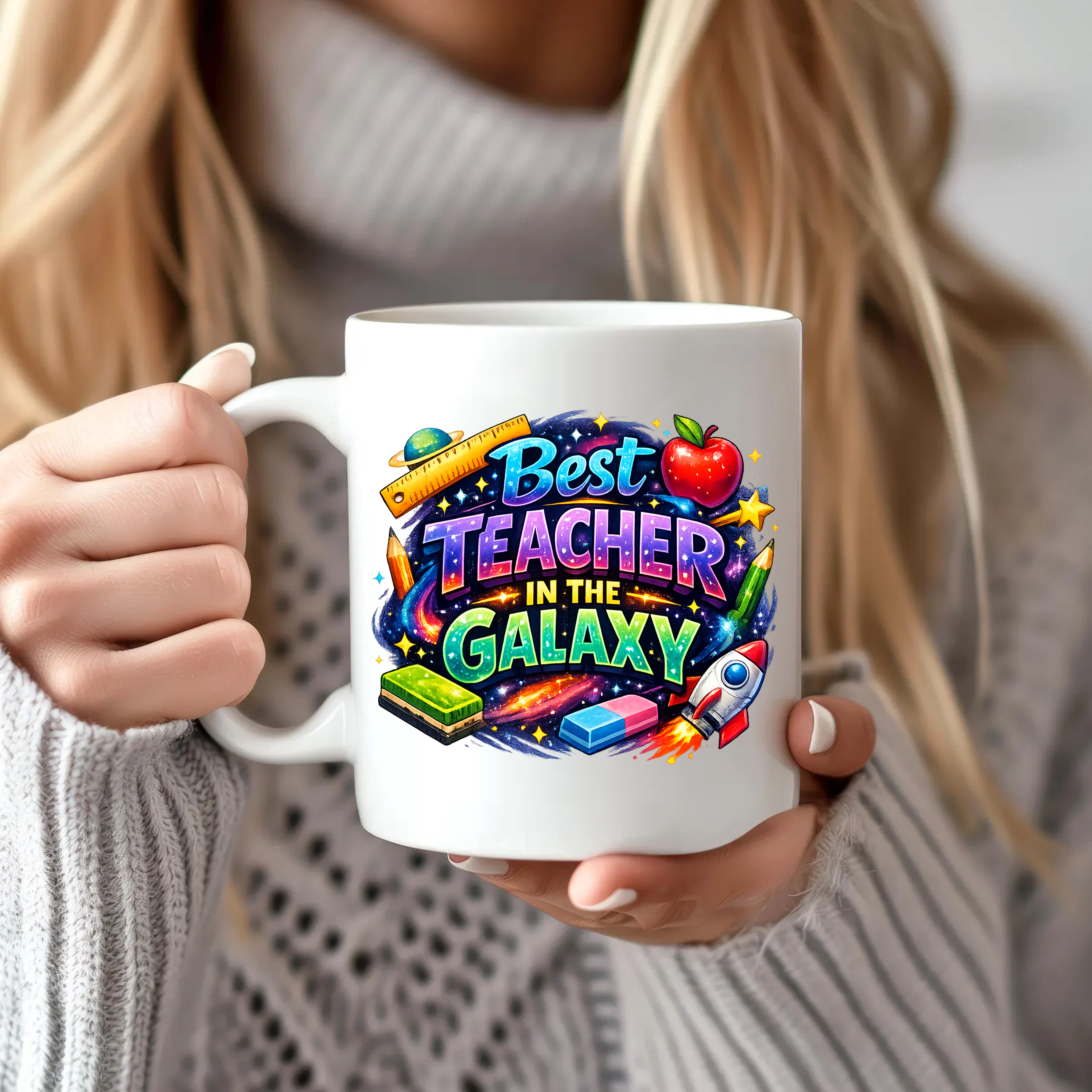 Searching for the perfect gift for a teacher who deserves superstar status? This &ldquo;Best Teacher In The Galaxy&rdquo; mug is a fun and colourful way to say thank you to the teacher who&rsquo;s gone above and beyond all year long. Packed with bright galaxy artwork, school-themed illustrations and feel-good vibes, it&rsquo;s the ideal surprise for teachers who love their coffee, tea or hot chocolate during a busy school day.
&nbsp;
Perfect for end of school gifts, teacher appreciation presents, classroom thank you gifts or Christmas surprises, this novelty teacher mug is designed to bring a smile every single morning. Whether it&rsquo;s for a primary school teacher, secondary school teacher, SNA, preschool teacher or your child&rsquo;s favourite educator, this mug adds a personal and thoughtful touch without being too serious.
&nbsp;
Made from durable ceramic with a bright high-quality print, this 11oz mug is ideal for daily use at home, in the staff room or on the teacher&rsquo;s desk. The colourful galaxy design stands out beautifully and makes it a brilliant conversation starter. Great for tea lovers, coffee addicts and teachers who deserve a little extra appreciation after surviving another school year!
&nbsp;
&nbsp;
All Jungle Mug mugs are produced using food-safe materials and are designed to meet EU safety standards for drinkware products. The ceramic mug is suitable for hot and cold drinks and is made with durable, high-quality printing for long-lasting everyday use.