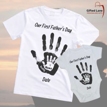 These Personalised Father Themed Tshirt and Baby Vest Sets can make a fun gift for any occasion like Birthdays, New Borns or Father's Day. They can be personalised with the design shown whilst also adding pictures and text on them if required. Another special personalised gift from Gifted Lane. Check out our store today and like, comment and review on our full range of personalised gifts from Gifted Lane. Remember a personalised gift from Gifted Lane is always a special gift