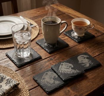 Laser engraved wild animals slate coasters.