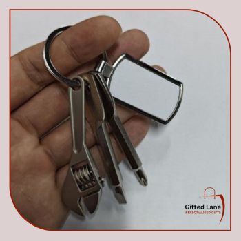 Personalised Screwdriver &amp; Wrench Tool Keyring is a personalised gift DIY accessory for any DIY enthusiast and a keepsake of a special memory. It can be personalised with a picture and / a small amount of text on it. Another special personalised gift from Gifted Lane