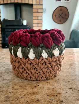Handmade Floral Storage Basket red