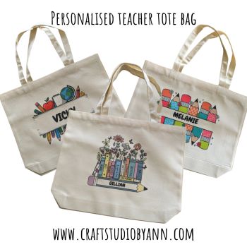 Personalised teacher tote bag customised with a name or message. A practical and thoughtful teacher gift handmade in Ireland..