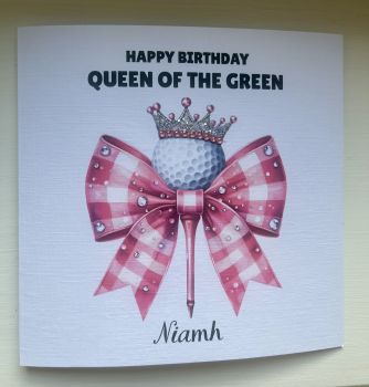 Celebrate the golf-loving queen in style with this elegant and personalized &ldquo;Queen of the Green&rdquo; greeting card 👑⛳ Designed for ladies who rule the fairway with confidence, charm, and a winning swing, this unique 7x7 card is the perfect way to make her day extra special.
Ideal for birthdays, Captain&rsquo;s Day, golfing celebrations, retirements, congratulations, or any special occasion, this card can be personalized to create a thoughtful keepsake she&rsquo;ll treasure long after the final putt.
Featuring a stylish golf-inspired design with feminine flair, it&rsquo;s perfect for golf club members, lady captains, friends, mums, sisters, or any golf queen who deserves to feel celebrated.&nbsp;
Whether she&rsquo;s chasing birdies or simply enjoying tee time with friends, this beautiful card is a charming way to say: &ldquo;You&rsquo;re truly Queen of the Green!&rdquo; 👑🏌️&zwj;♀️